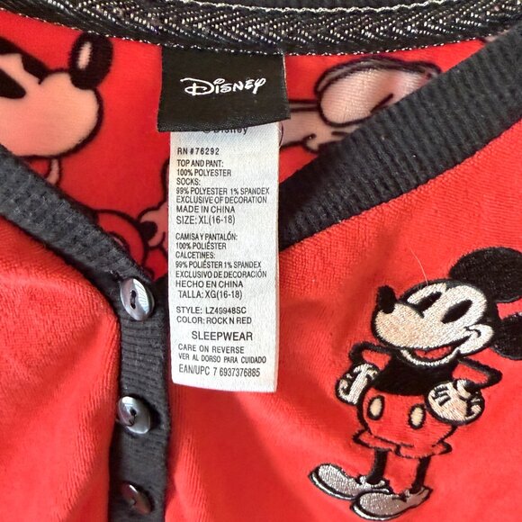 Women's Disney Mickey Mouse Soft Fleece Red Pajama Top & Bottom Size XL (16-18) - Picture 3 of 11